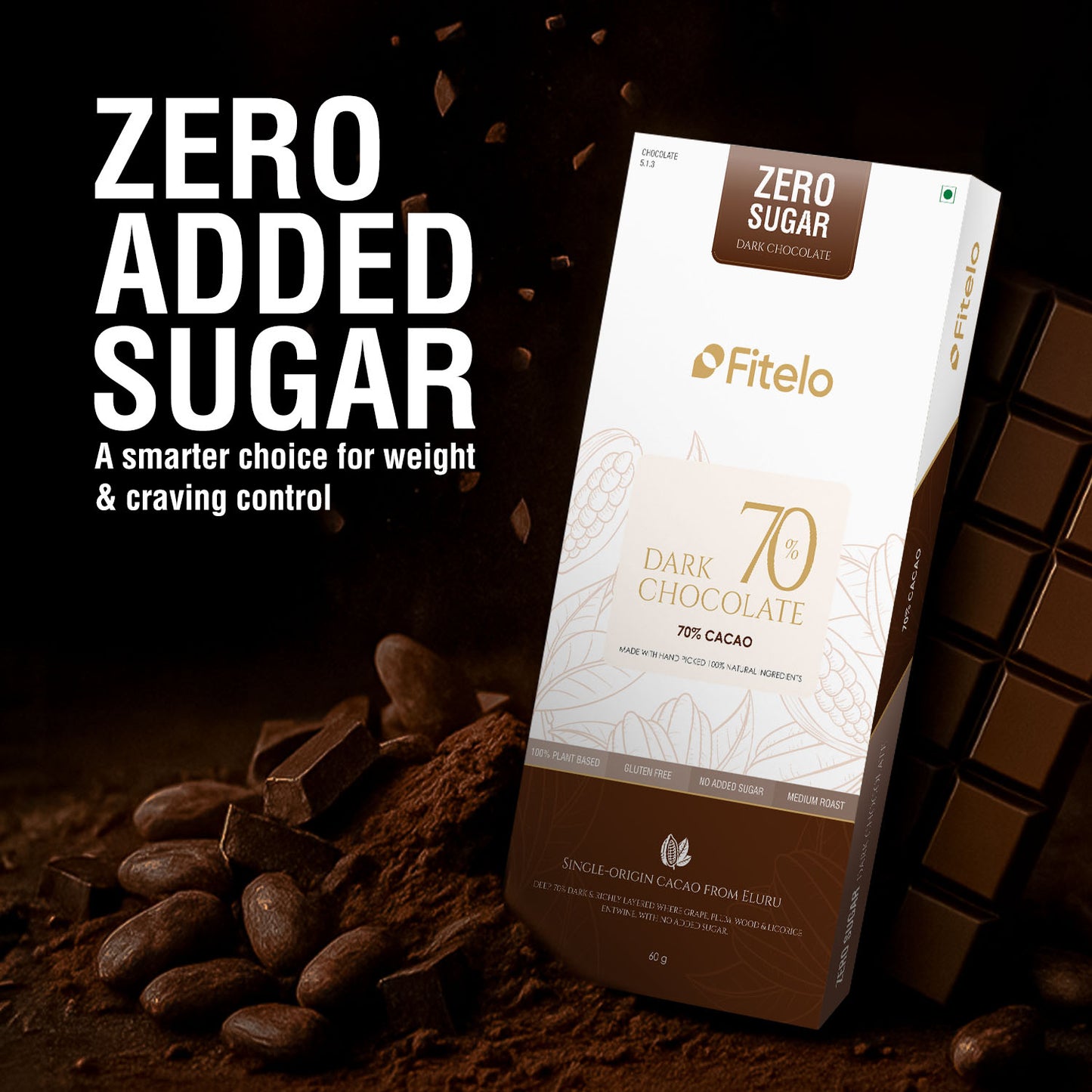 70% Dark Chocolate | No Added Sugar | Plant-based, Gluten-Free & Keto-Friendly | Pack of 4
