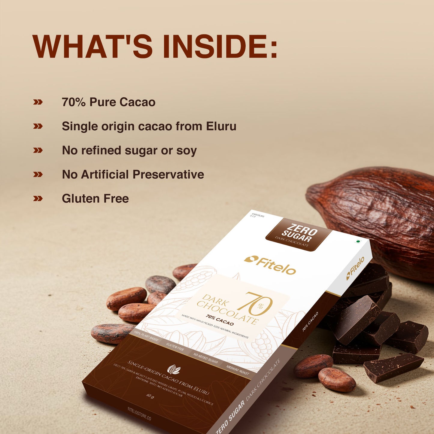 70% Dark Chocolate | No Added Sugar | Plant-based, Gluten-Free & Keto-Friendly | Pack of 4