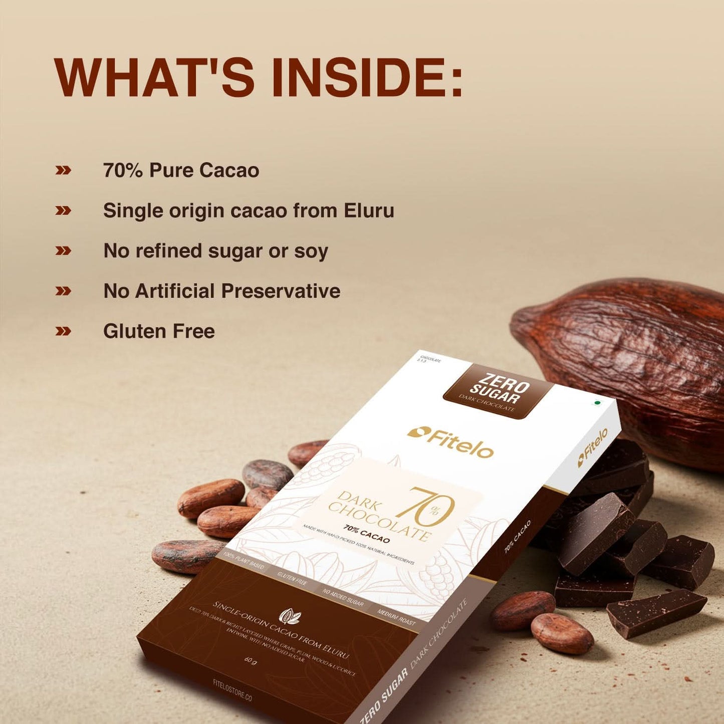 70% Dark Chocolate | No Added Sugar | Plant-based, Gluten-Free & Keto-Friendly | Pack of 4