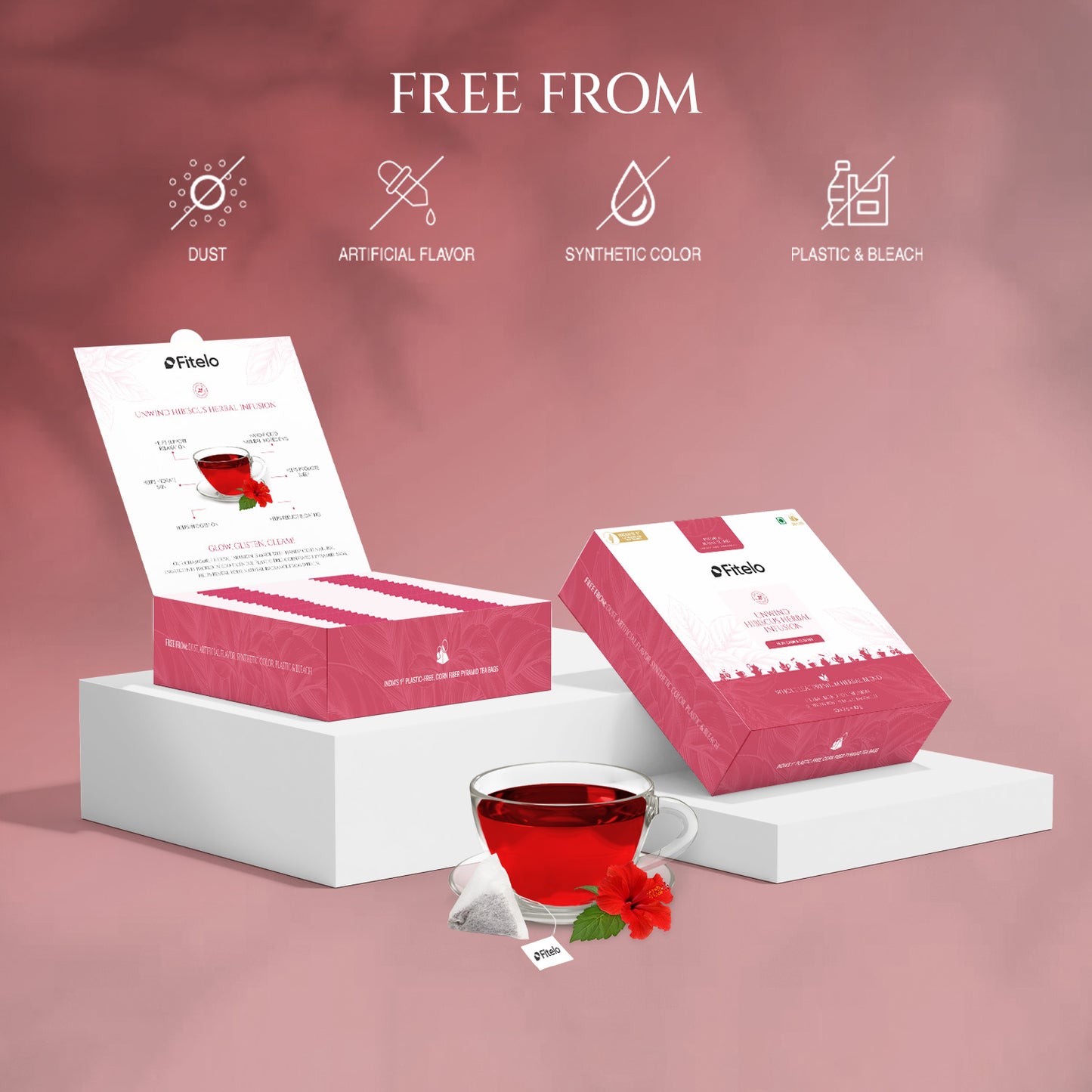 Unwind Hibiscus Herbal Tea | Pack of 2 | Promotes Relaxation, Helps Skin Glow | 40 Teabags