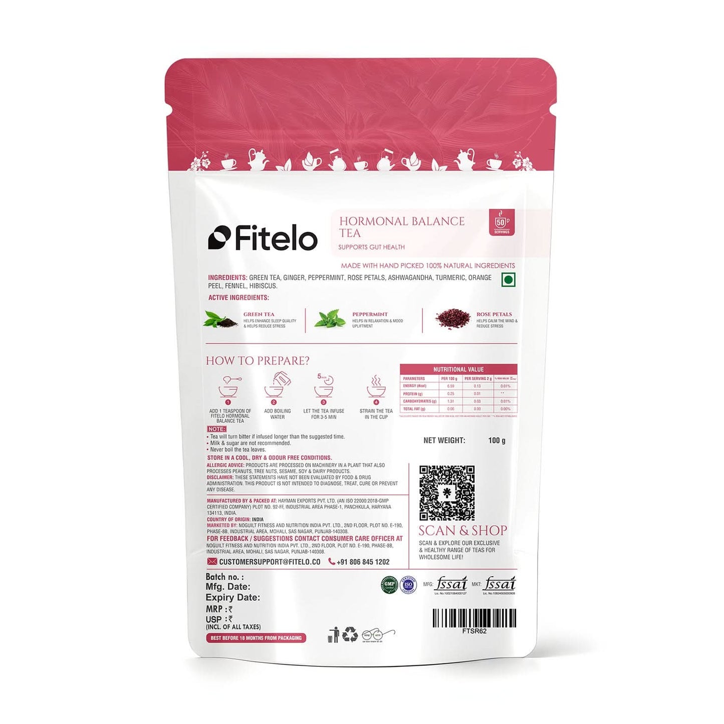 Hormonal Balance Tea | Natural | Anti-Inflammatory, Balances Hormones | Rich in Anti Oxidants | 50 cups