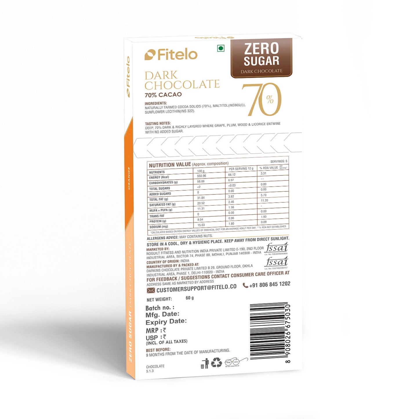 70% Dark Chocolate | No Added Sugar | Plant-based, Gluten-Free & Keto-Friendly | Pack of 4