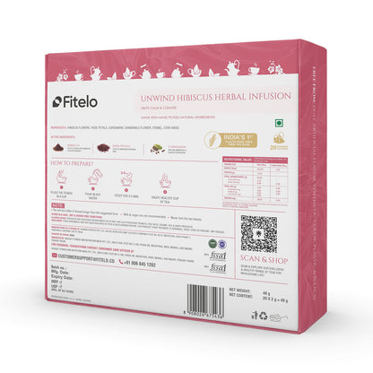 Unwind Hibiscus Herbal Tea | Pack of 2 | Promotes Relaxation, Helps Skin Glow | 40 Teabags