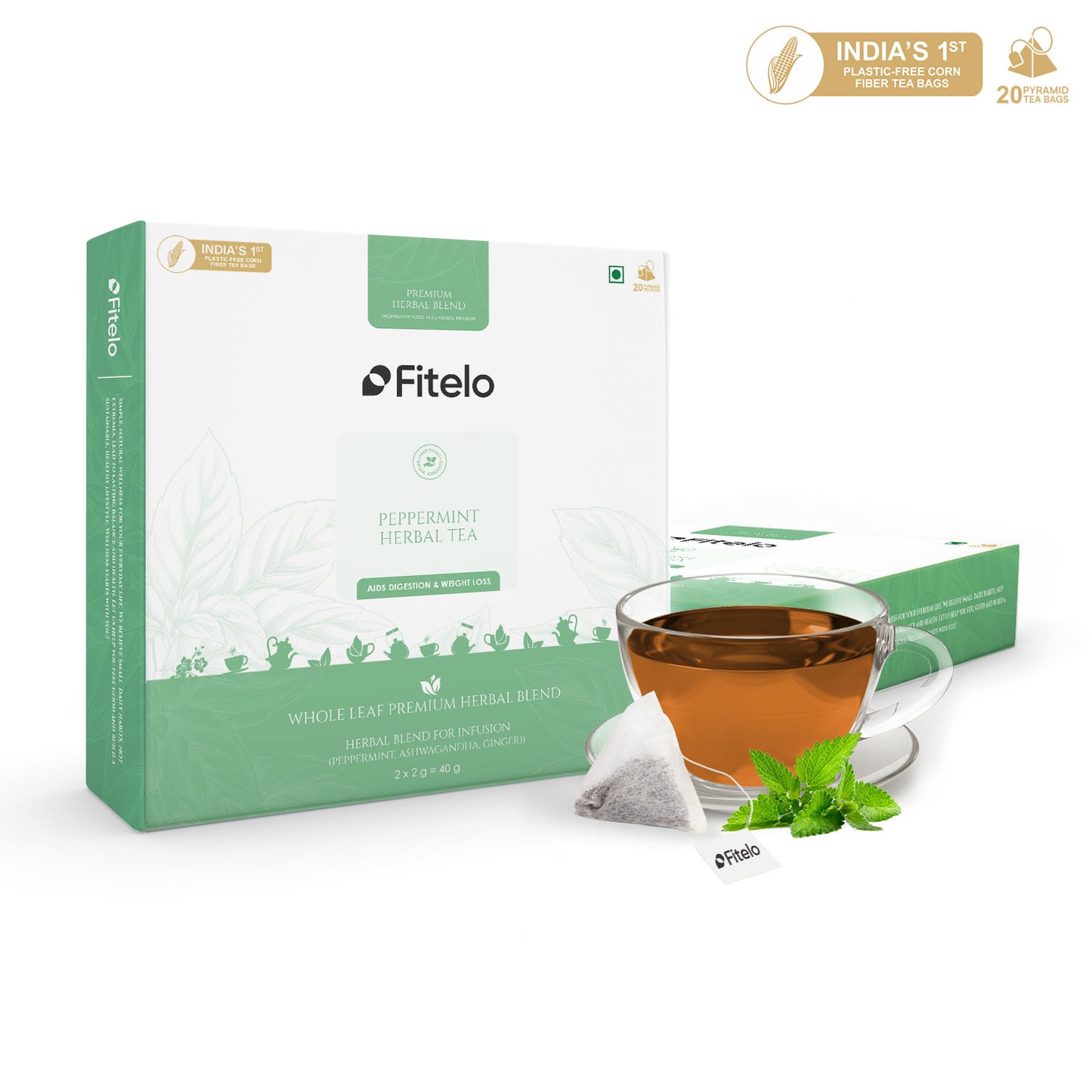 Peppermint Herbal Tea | Pack of 2 | Aids Digestion, Boost Focus | Rich in Anti Oxidants |  40 Teabags