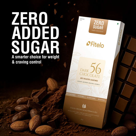 56% Dark Chocolate + 20% Roasted Almonds | No Sugar | Plant-Based & Gluten-Free | Pack of 4