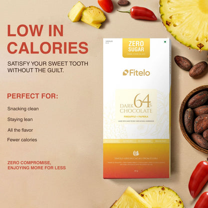 64% Dark Chocolate with Pineapple & Paprika | No Added Sugar | Plant-based & Gluten-Free | Pack of 4