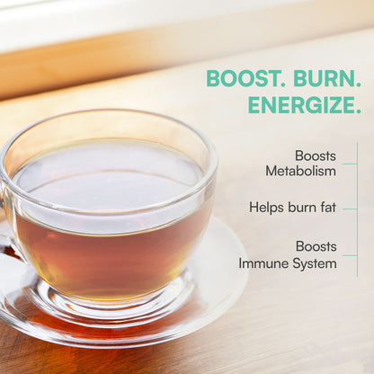 highlighting natural ingredients and benefits like metabolism boost, fat burning, and immune support