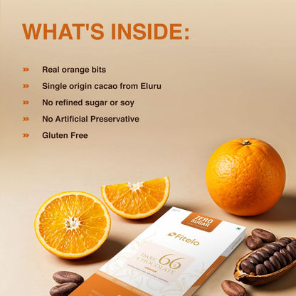 66% Dark Chocolate with Real Orange Bits | No Added Sugar | Plant-based & Gluten-Free | Pack of 4