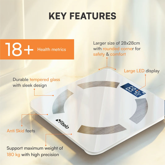 Fitelo Smart Scale | Track 18 Body Metrics | Track your weight loss journey ποΈββοΈ | White