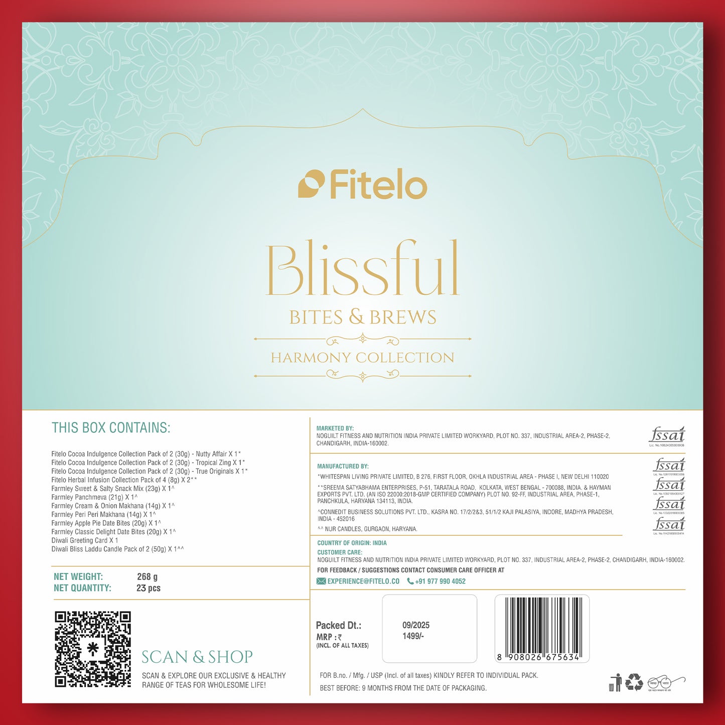 Fitelo Premium Diwali Gift Hamper | 23-in-1 Healthy Gift Box with Sugar Free Chocolates, Herbal Teas, Dry Fruits, Makhana, Candles & Greeting Card