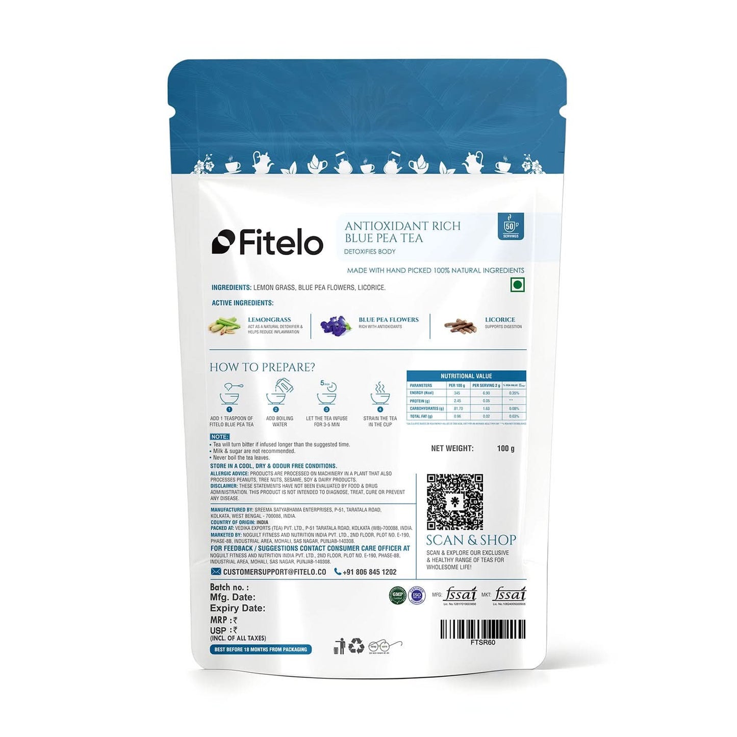 Antioxidant Rich Blue Pea Tea | Natural | Rich in Antioxidants, Improves Digestion | Helps in weight management | 50 cups