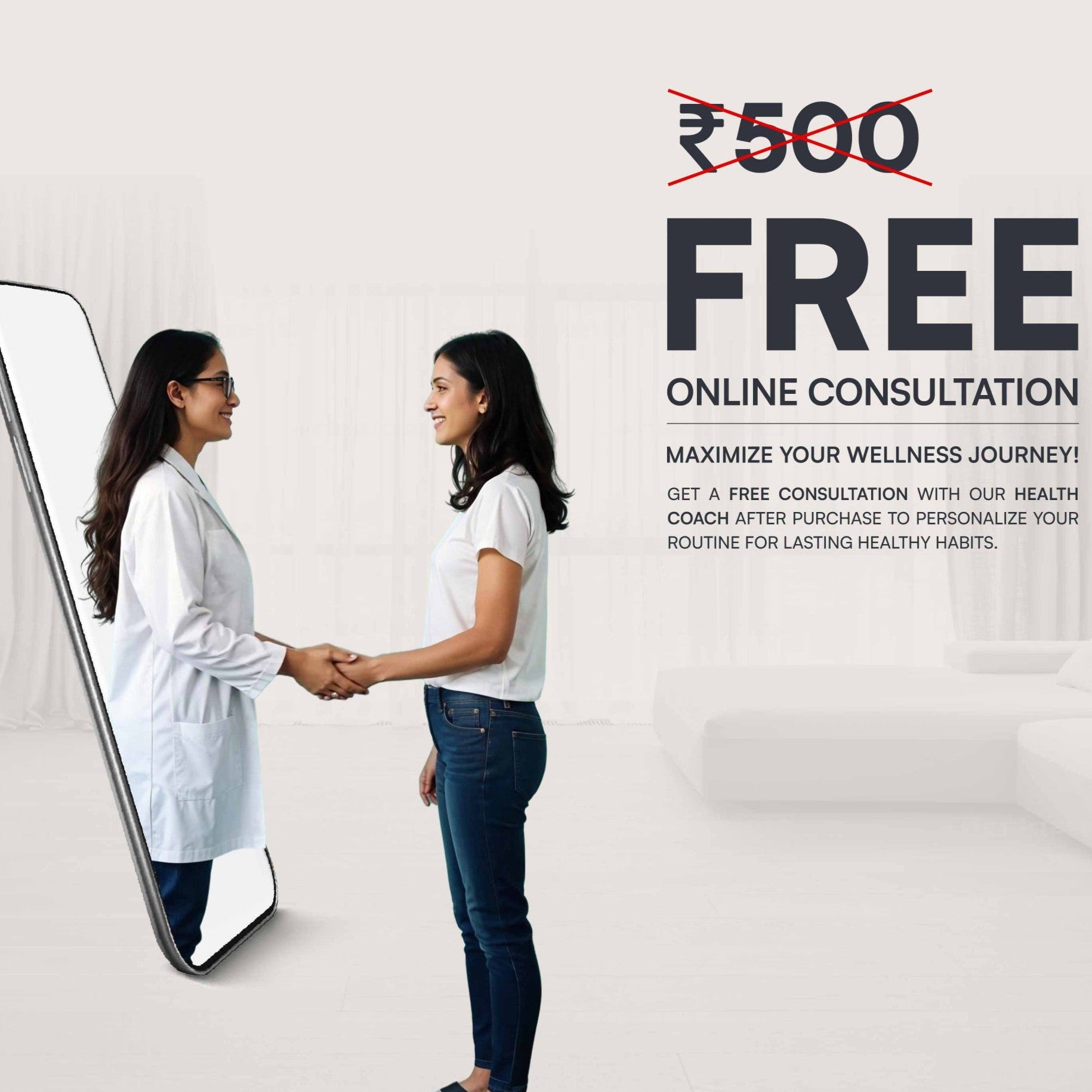 Advertisement for a free online consultation offer with a doctor and patient illustration.
