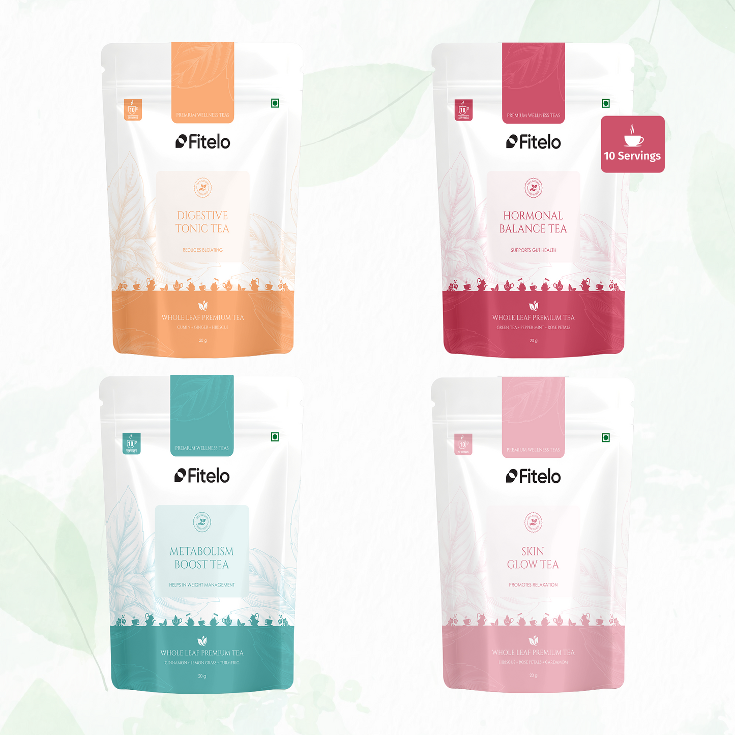 Wellness Teas Combo (Loose Tea) | 7 Flavors | 20g Each | 10 Servings Each | 140g