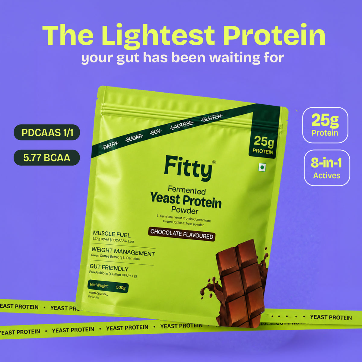 Fitty Fermented Yeast Protein | 25g Protein | 7 Added Supplements | 500 gm
