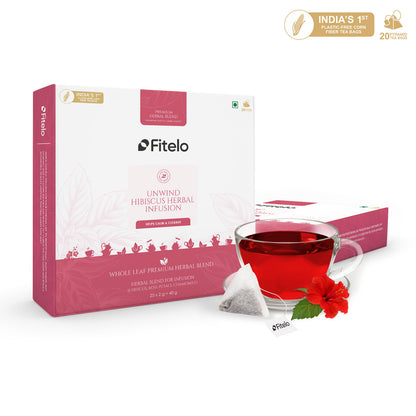 Unwind Hibiscus Herbal Tea | Pack of 2 | Promotes Relaxation, Helps Skin Glow | 40 Teabags