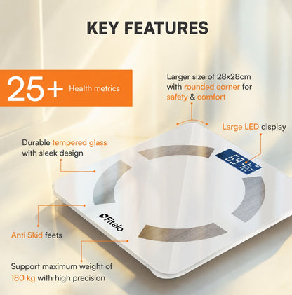 Fitelo Smart Scale | Track 25+ Body Metrics | Track your weight loss journey 🏋️‍♀️ | White