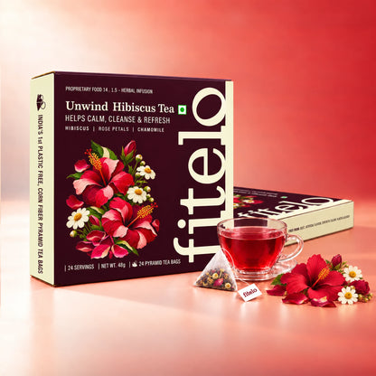 Unwind Hibiscus Herbal Tea | Pack of 2 | Promotes Relaxation, Helps Skin Glow | 48 Teabags